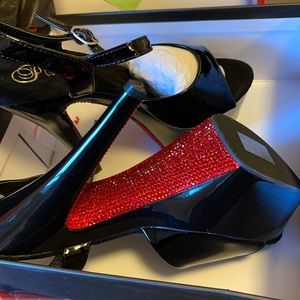 Pleaser heels-black with red rhinestones bottoms